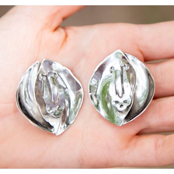 Vintage Whiting and Davis Co Silver Clip On Earrings - RG1 - Picture 8 of 9